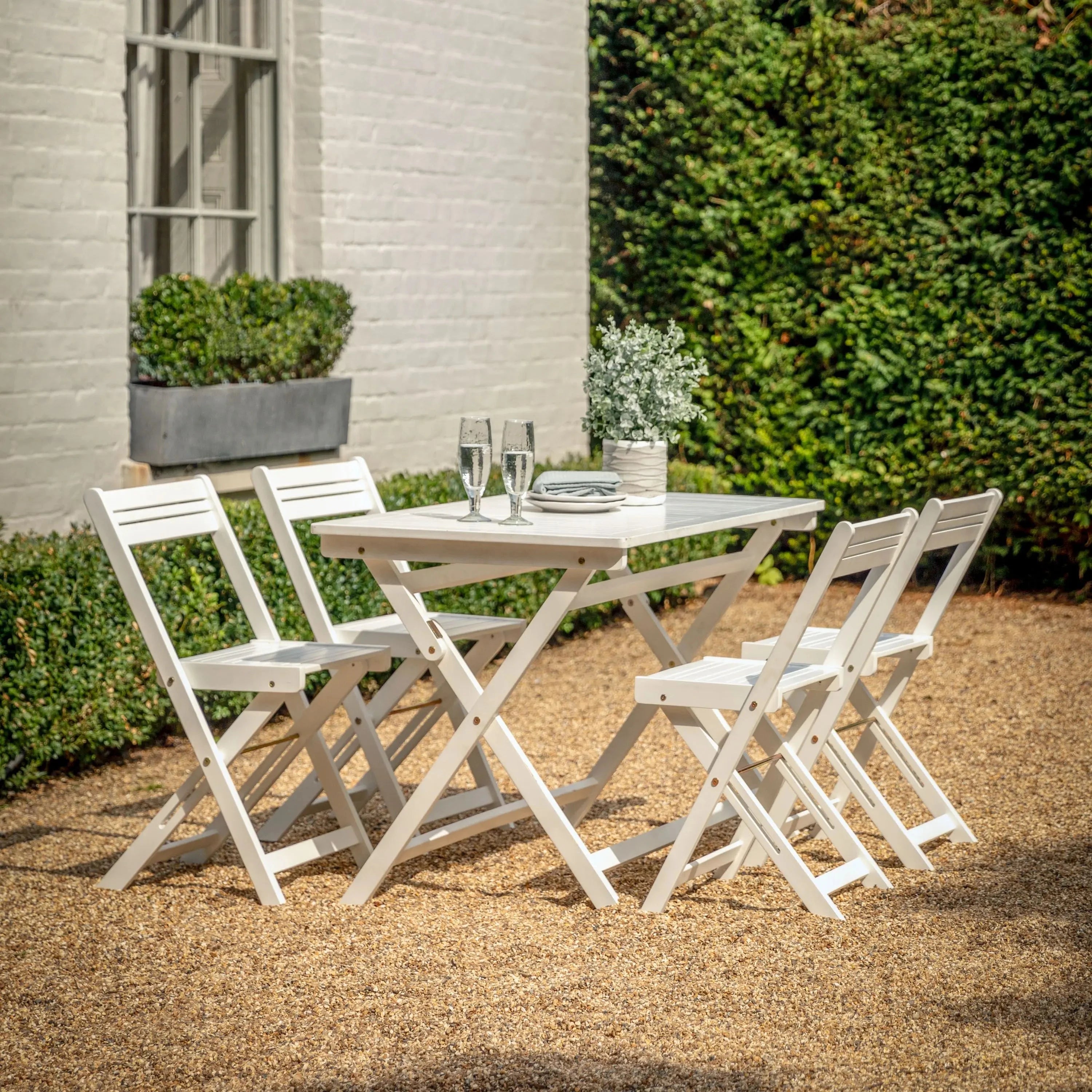 Longfield White Foldable Wooden Dining Set Outdoor 