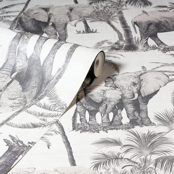 Lorelai Cream & Charcoal Safari Print Wallpaper Accessories 