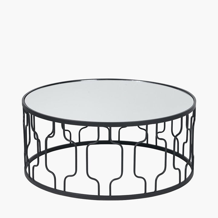 Lorenza Black Metal Coffee Table with Mirrored Top Furniture 