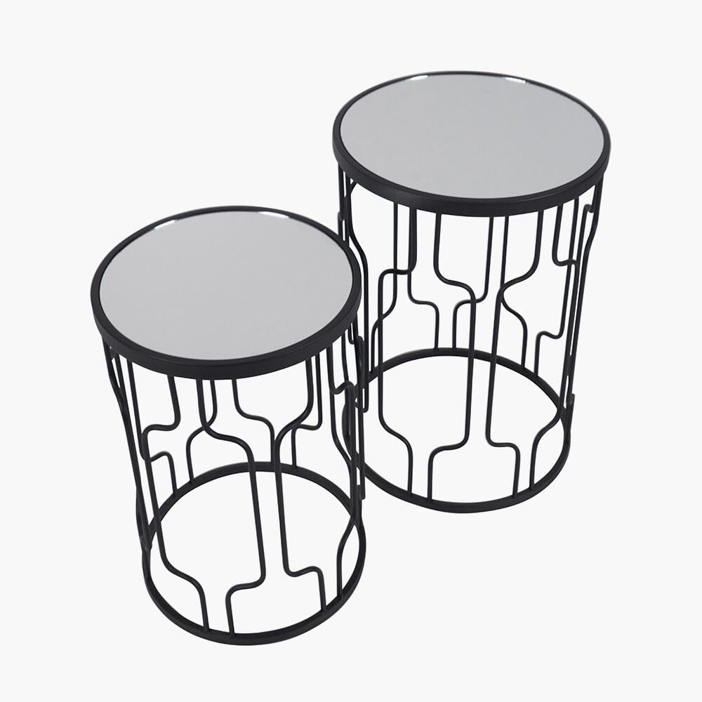 Lorenza Black Metal Side Table with Mirrored Top - Set of 2 Furniture 