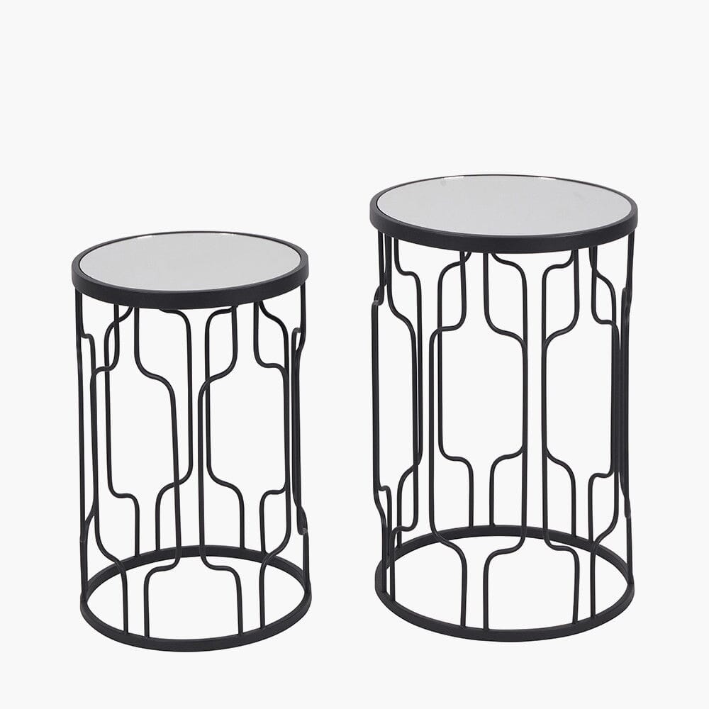 Lorenza Black Metal Side Table with Mirrored Top - Set of 2 Furniture 
