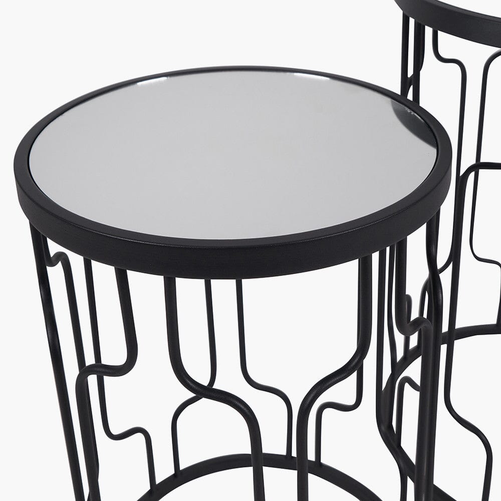 Lorenza Black Metal Side Table with Mirrored Top - Set of 2 Furniture 