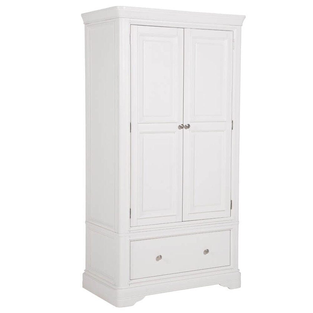 Louvre White Wooden 2 Door 1 Drawer Wardrobe Furniture 