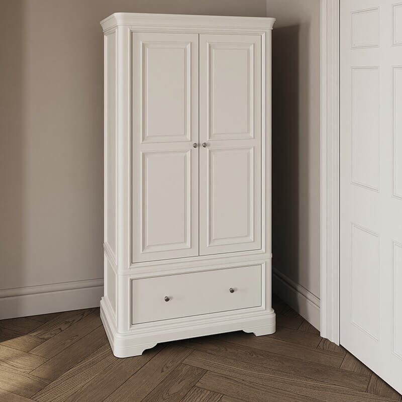 Louvre White Wooden 2 Door 1 Drawer Wardrobe Furniture 