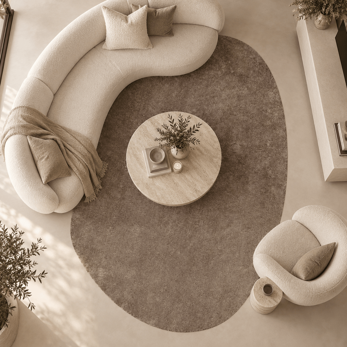 Lowen Luxury Brown Pebble Shaped Rug Textiles 