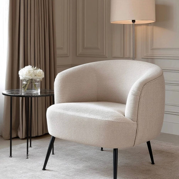 Lucca Cream Chenille Tub Chair With Black Metal Legs Furniture 
