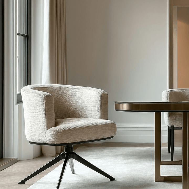 Lucie Mink Chenille Curved Swivel Dining Chair with Black Legs Furniture 
