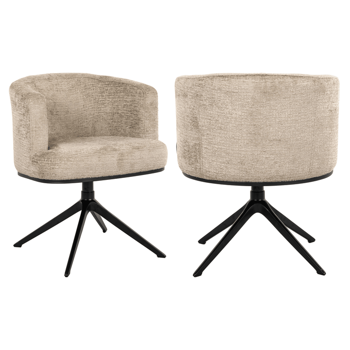 Lucie Mink Chenille Curved Swivel Dining Chair with Black Legs Furniture 