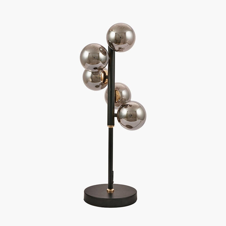 Luella Black Metal & Smoked Glass 5 Light Table Lamp Lighting 