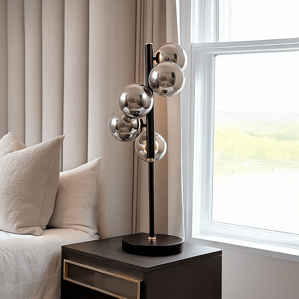 Luella Black Metal & Smoked Glass 5 Light Table Lamp – Rowen Homes