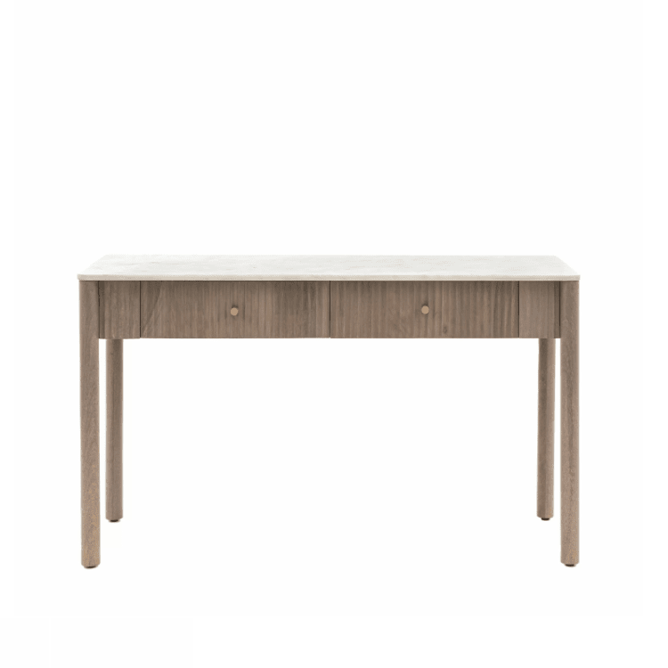 Luna Mango Wood Ribbed 2 Drawer Console Table with Marble Top Furniture 