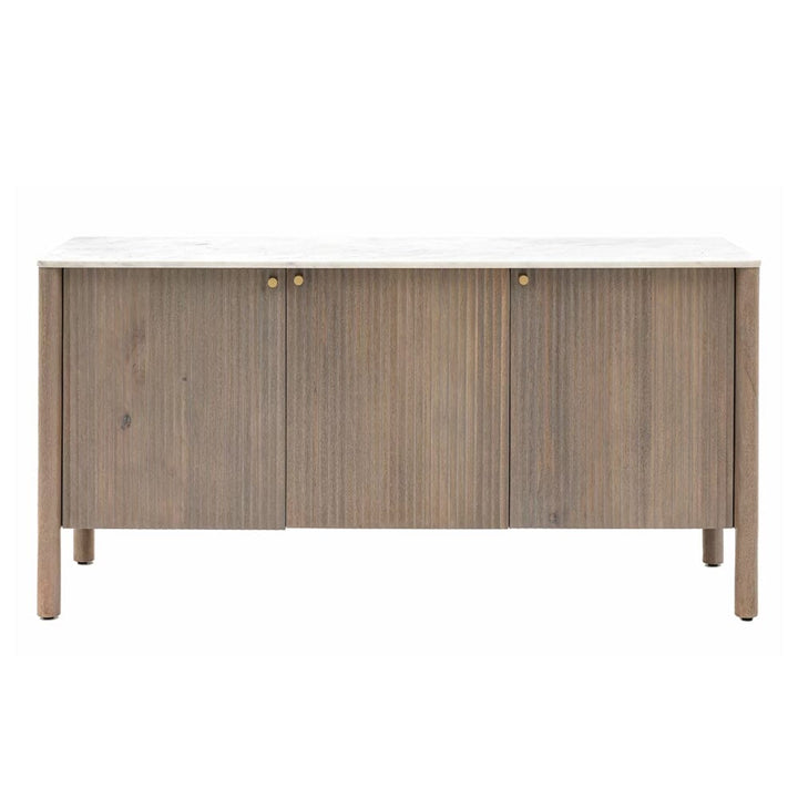 Luna Mango Wood Ribbed 3 Door Sideboard with Marble Top Furniture 