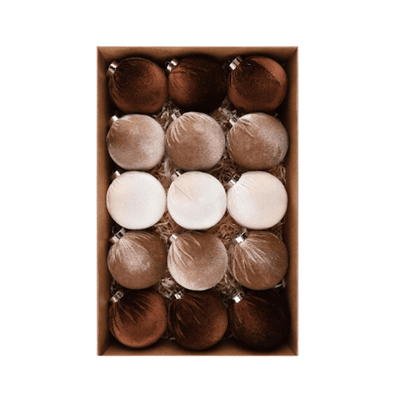 Luxury Brown & Cream Velvet Baubles - Set of 15 Accessories 