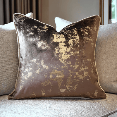 Mabel Chocolate & Gold Abstract Cushion - 43x43cm Textiles 