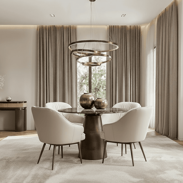 Macci Bronze & Dark Marble Round Dining Table Furniture 