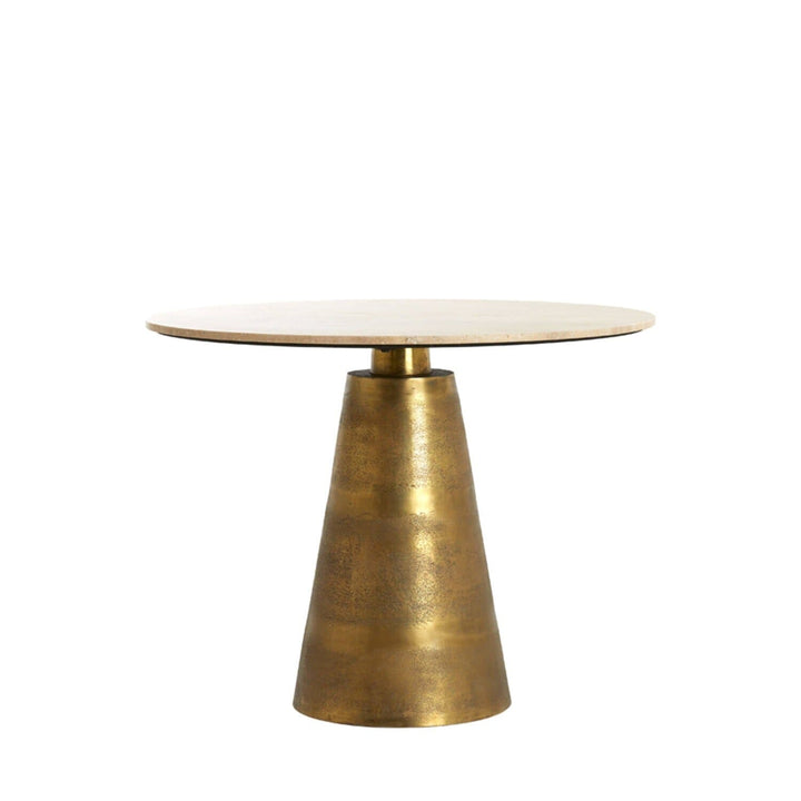 Macci Large Antique Brass Round Dining Table with Travertine Top Furniture 