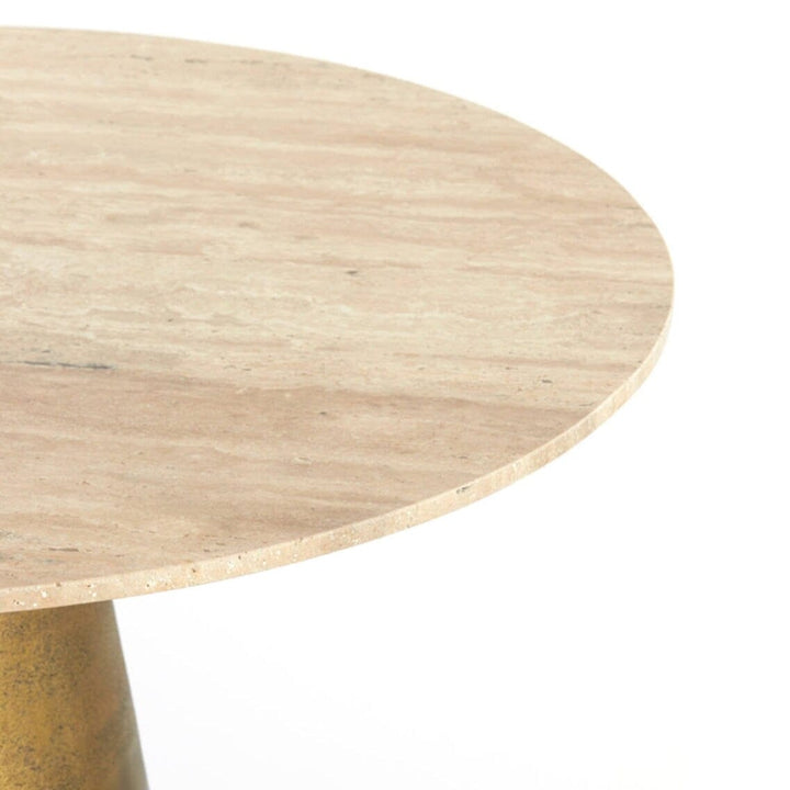 Macci Large Antique Brass Round Dining Table with Travertine Top Furniture 