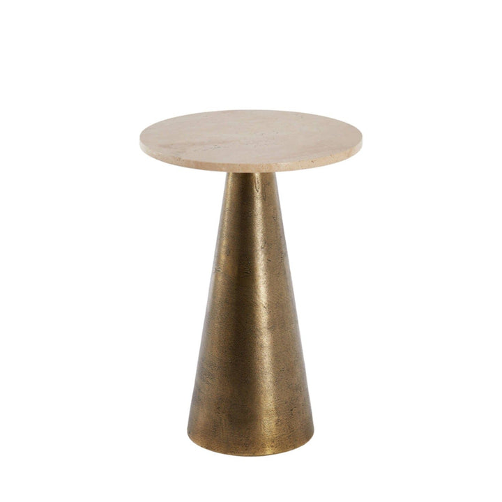 Macci Large Antique Brass Round Side Table with Travertine Top Furniture 