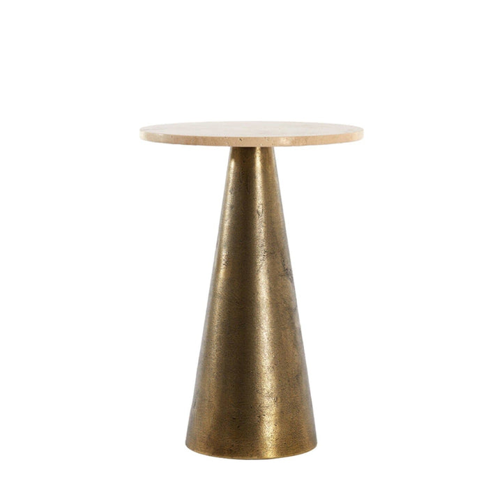Macci Large Antique Brass Round Side Table with Travertine Top Furniture 