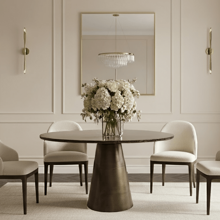 Macci Large Bronze & Dark Marble Round Dining Table Furniture 