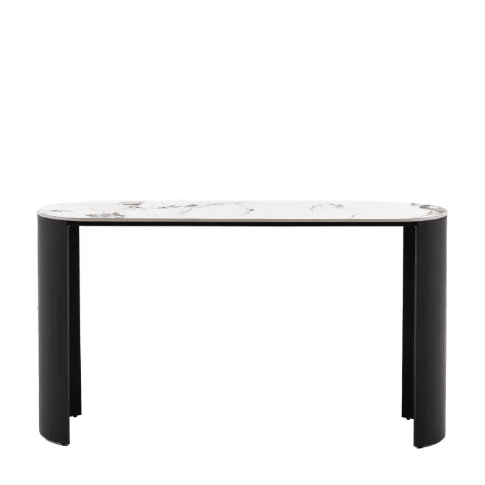 Macie Black Curved Console Table with Marble Top Furniture 