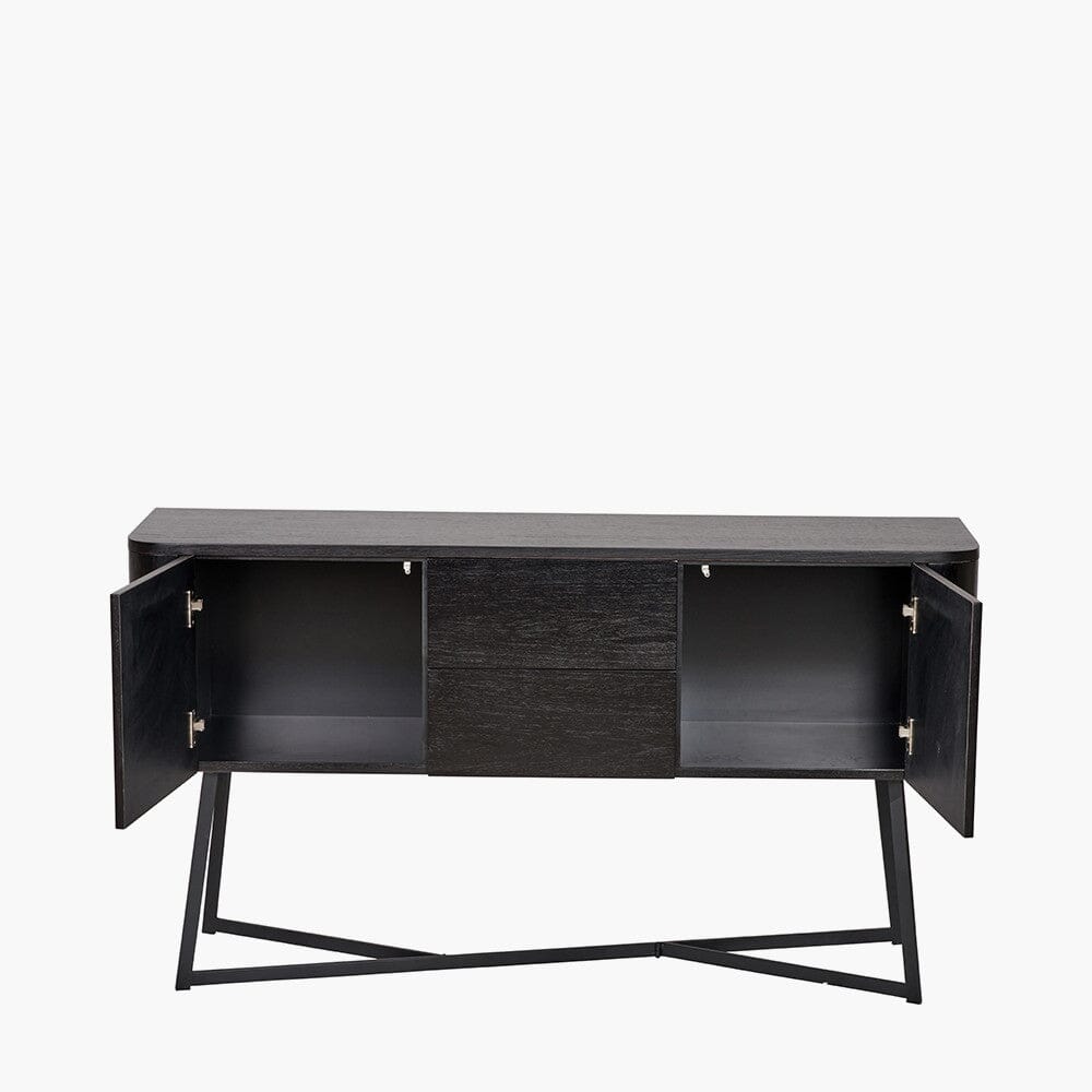 Maeva Black Ash Veneer & Metal 2 Door 2 Drawer Sideboard Furniture 