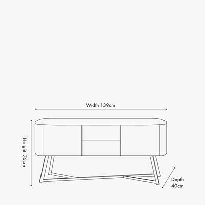 Maeva Black Ash Veneer & Metal 2 Door 2 Drawer Sideboard Furniture 