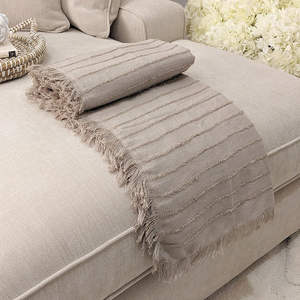 Maisie Greige Textured Fringed Throw Textiles 