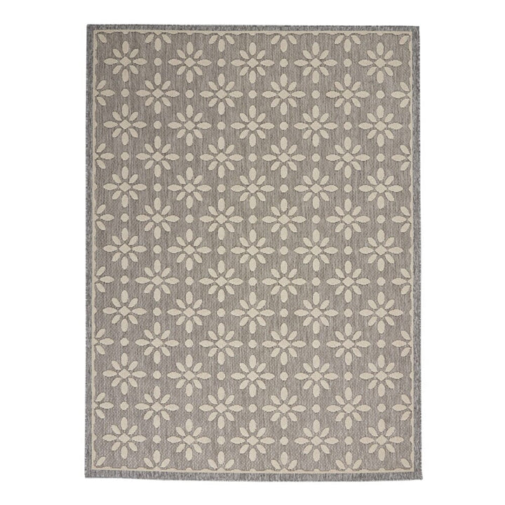 Malibu Grey & Cream Floral Print Indoor / Outdoor Rug Textiles 