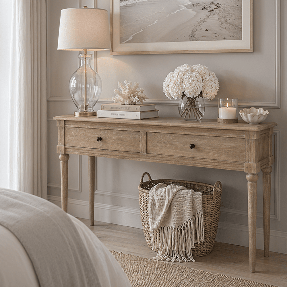 Malibu Washed Wood 2 Drawer Console Table Furniture 