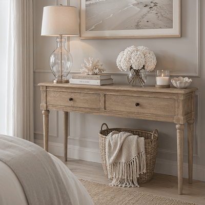 Malibu Washed Wood 2 Drawer Console Table Furniture 