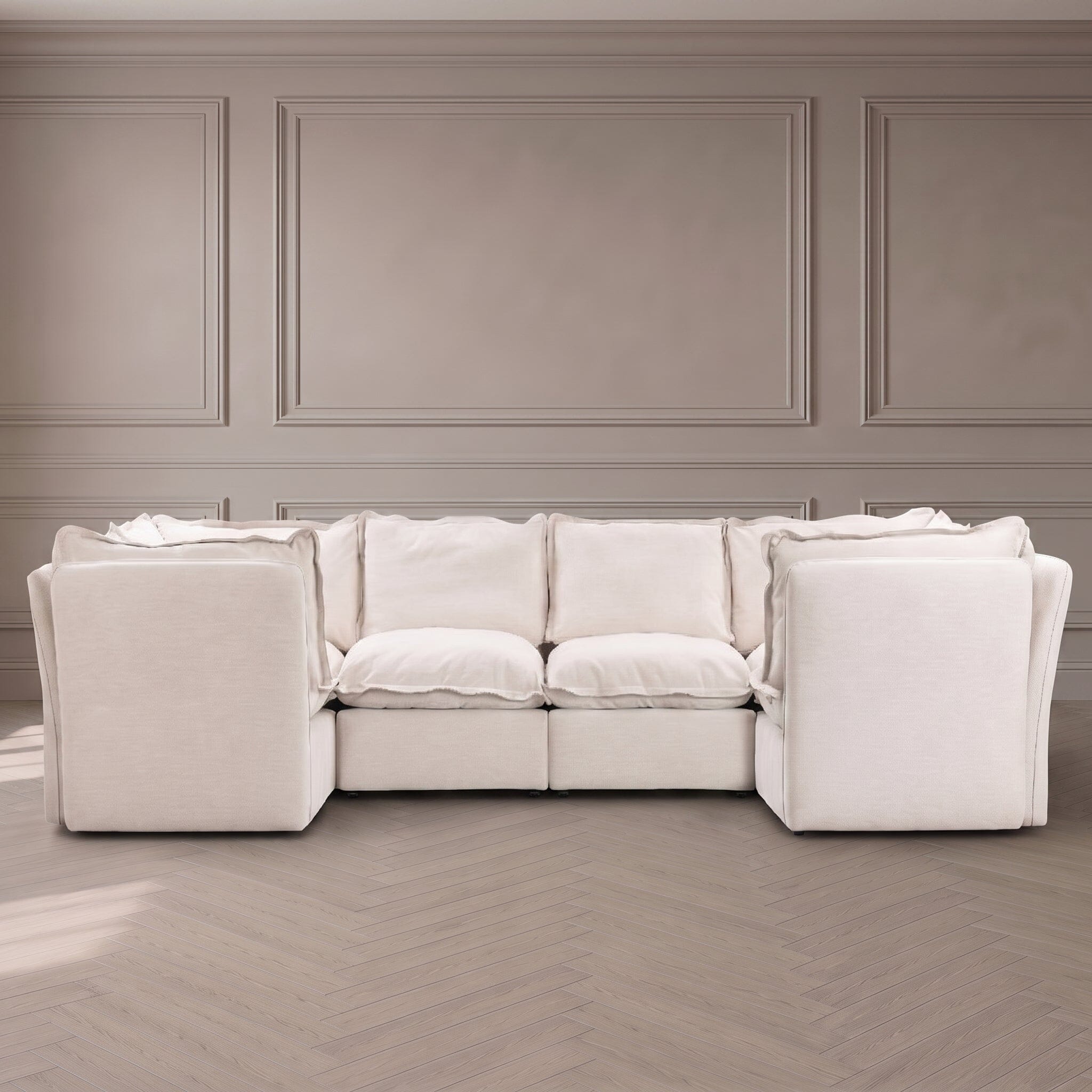 Mallow Coastal Weave Linen U Shape Sofa Closed End Sofa 