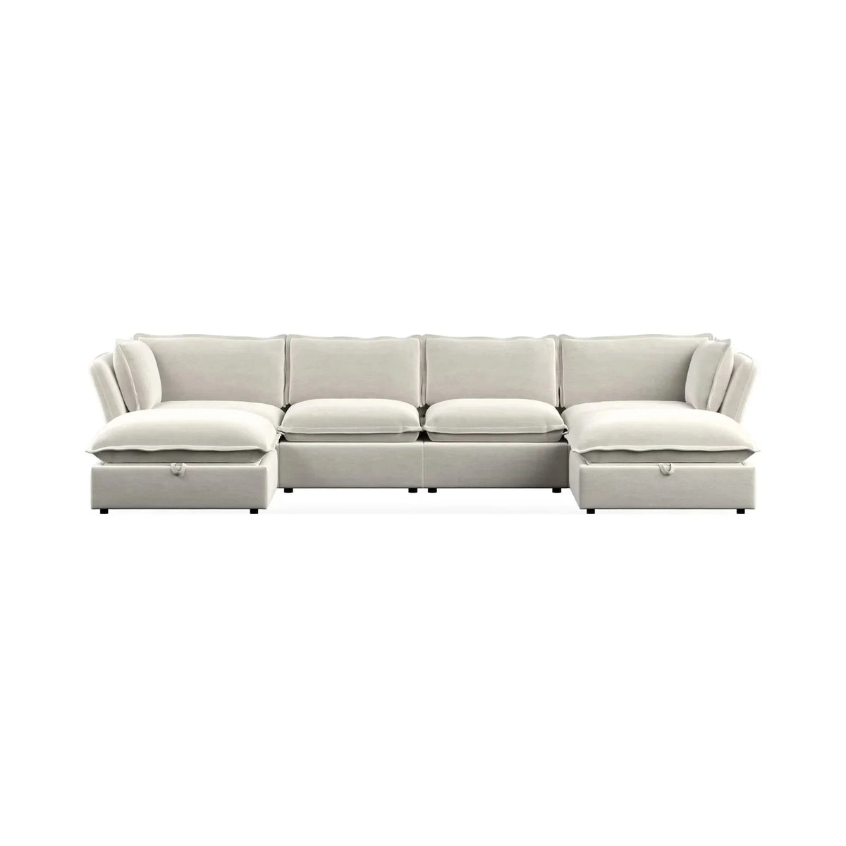 Mallow Coastal Weave Linen U Shape Sofa with Storage Footstool Sofa 