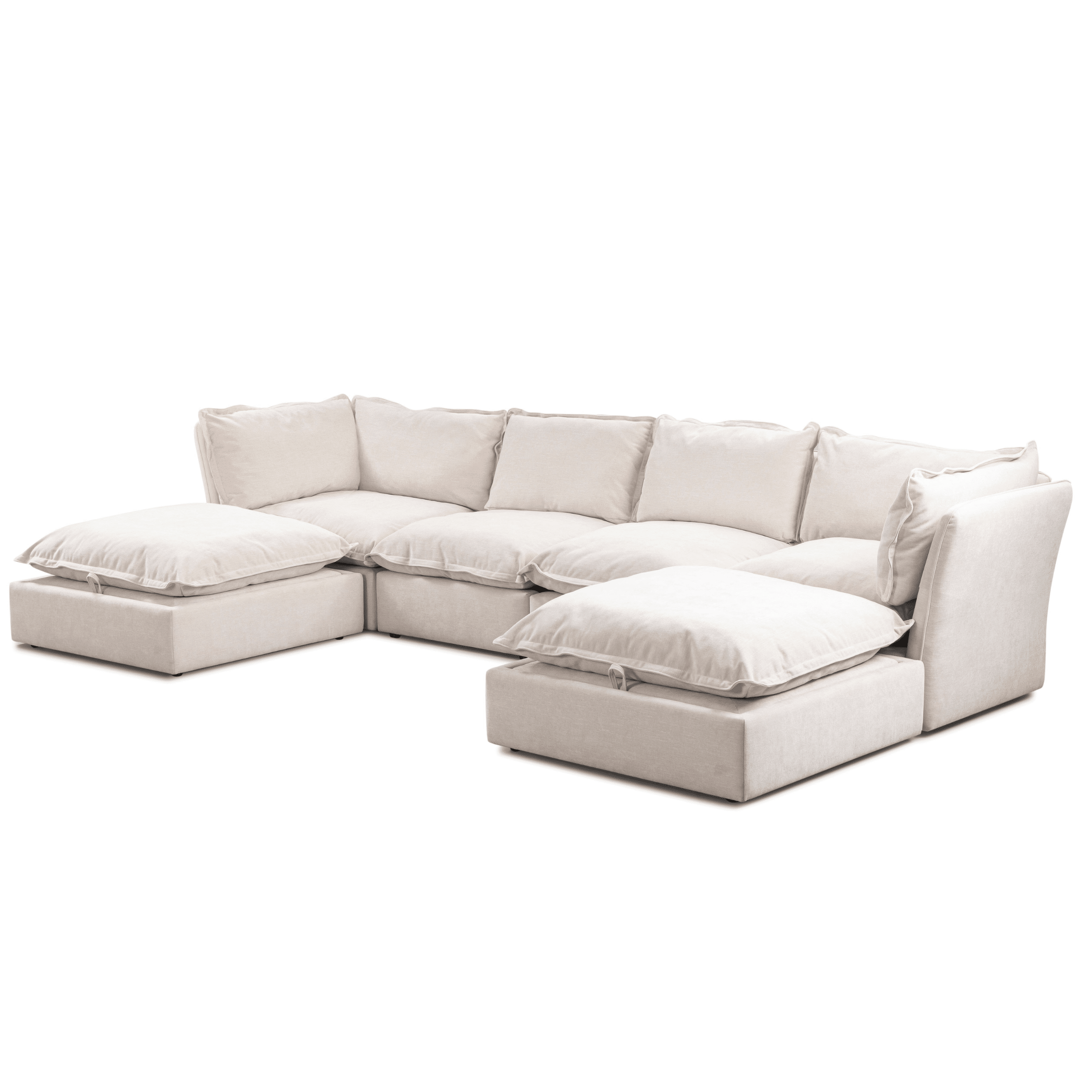 Mallow Coastal Weave Linen U Shape Sofa with Storage Footstool Sofa 