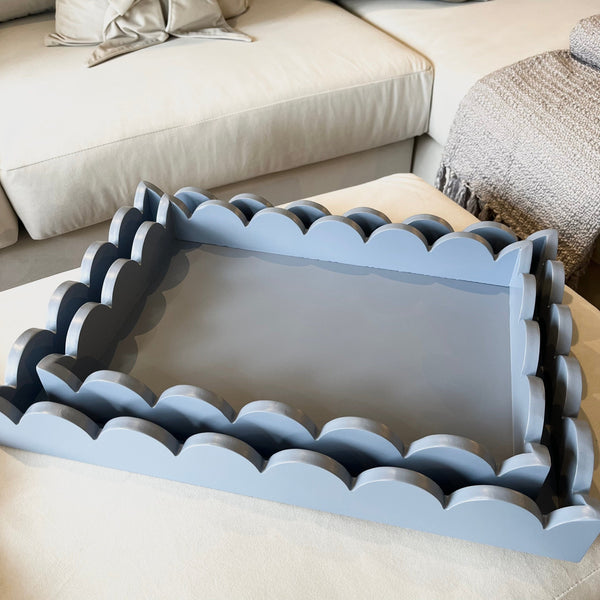 Manresa Luxury Blue Scalloped Decorative Trays - Set of 2 Accessories 