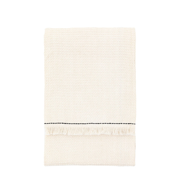 Marceline Cream Waffle Textured Throw with Black Stitched Border Textiles 