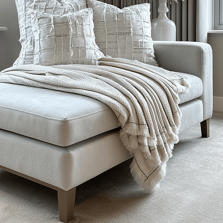 Marceline Cream Waffle Textured Throw with Black Stitched Border Textiles 