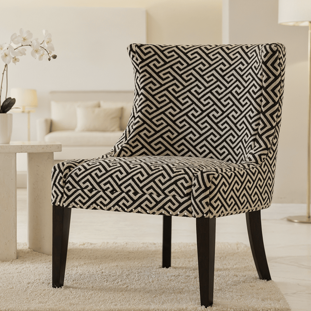 Marcelline Black & Grey Geometric Pattern Lounge Chair – Rowen Homes