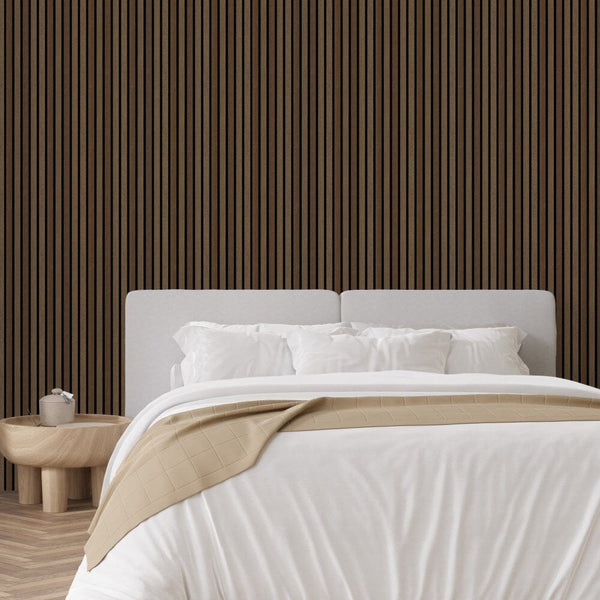 Marchmont Walnut Wood Veneer Decorative Acoustic Slat Wall Panel - 240 x 60cm 