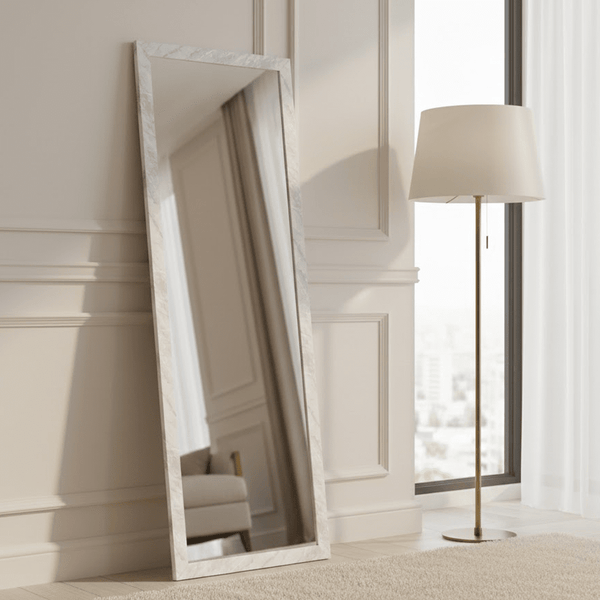 Marcie Large White Marbled Leaner Wall Mirror Accessories 