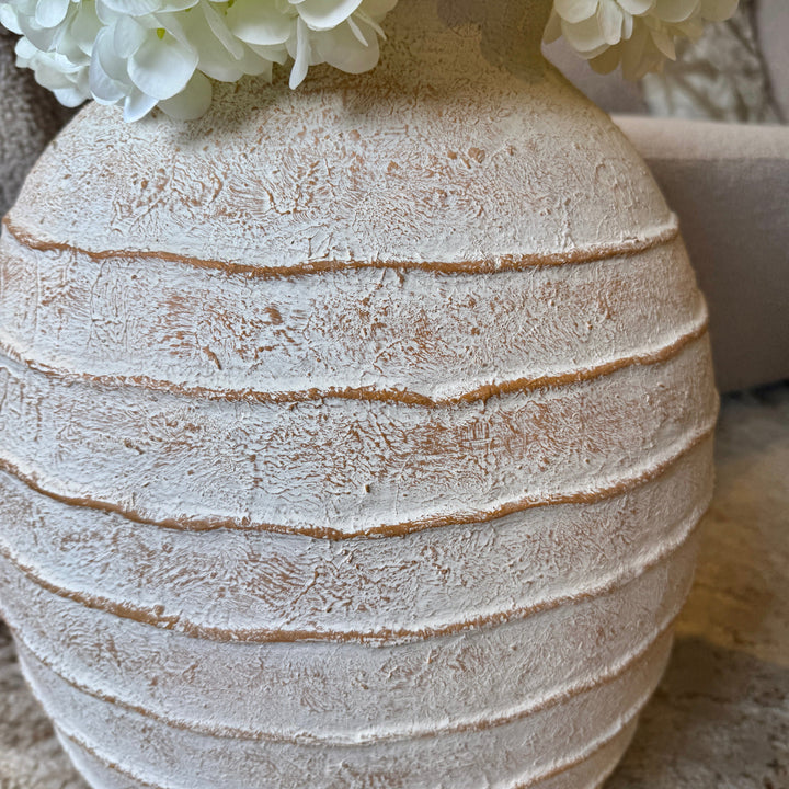 Marella Medium Distressed White Wash Decorative Ribbed Vase Accessories 