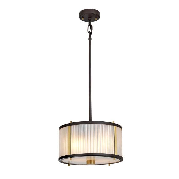 Maria Dark Brown & Brass Ribbed Glass 2 Light Pendant Ceiling Light Lighting 