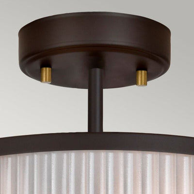 Maria Dark Brown & Brass Ribbed Glass 2 Light Pendant Ceiling Light Lighting 