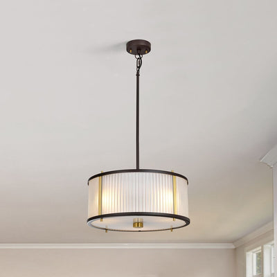 Maria Dark Brown & Brass Ribbed Glass 3 Light Pendant Ceiling Light Lighting 