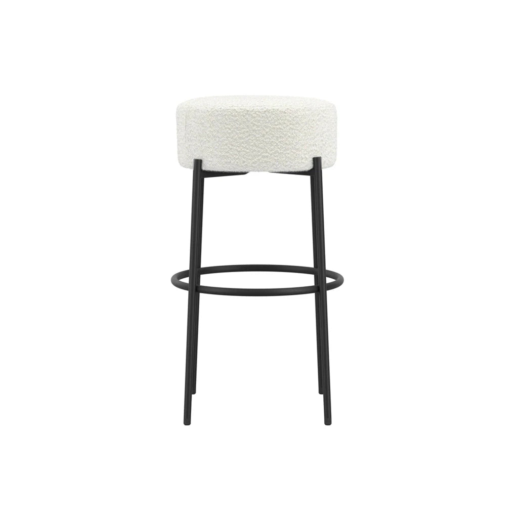 Mariah Ivory Boucle Round Bar Stool with Black Legs Furniture 