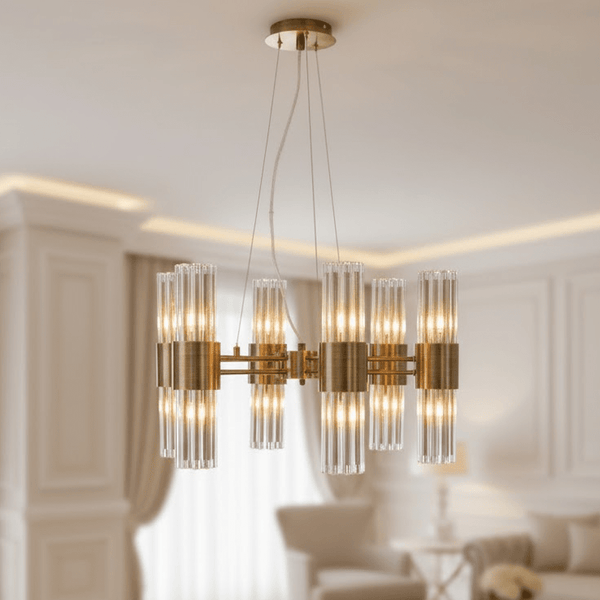 Maribelle Premium Brass & Glass 6 Arm Chandelier Lighting 