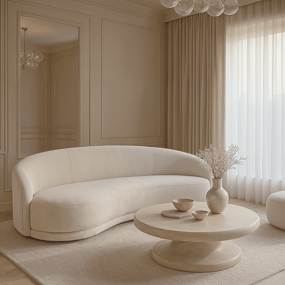Marlo Cream Velvet Curved 4 Seater Sofa Sofa 