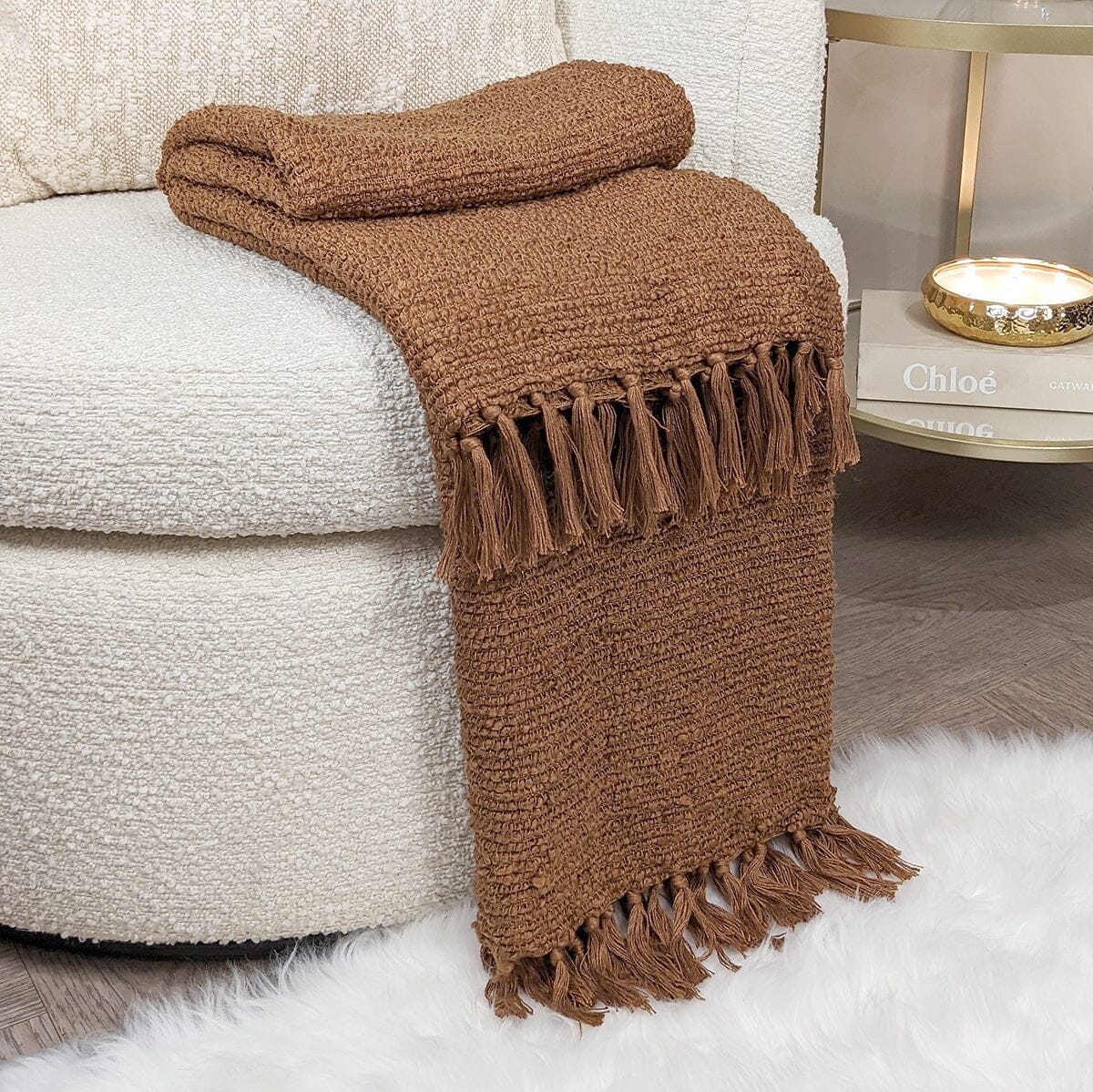 Marni Rust Boucle Textured Tasselled Throw – Rowen Homes