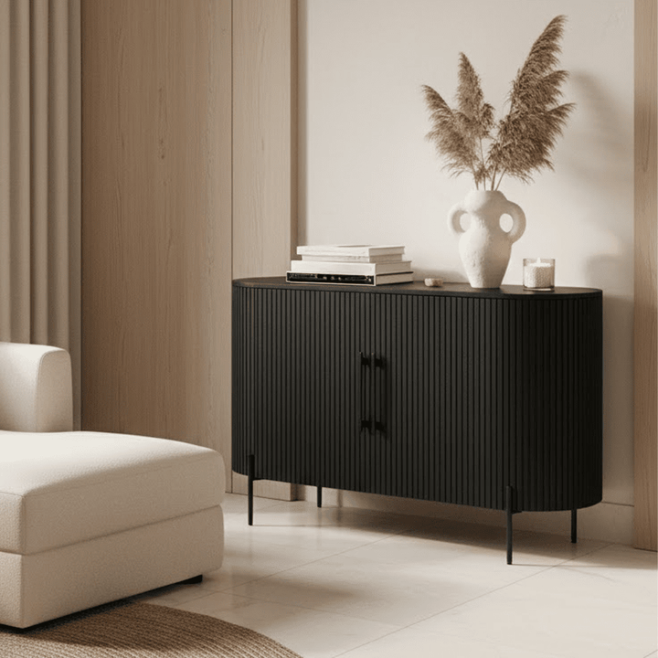 Massia Black Ribbed 2 Door Sideboard Furniture 