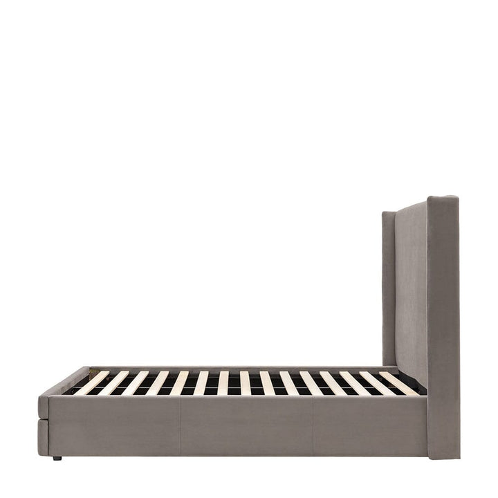 Matilda Taupe Velvet Winged Storage Bed Beds and Headboards 
